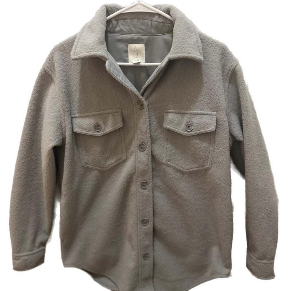 Joie Gray Button-Up Fleece Jacket‎